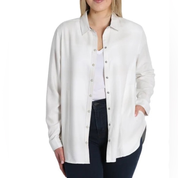Jachs Girlfriend Tops - Jachs Girlfriend Women's Cozy snap down Flannel Shirt, Pockets White XL